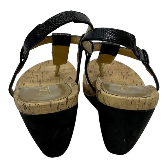 Chaps Raevyn Size 5.5 Black Thong Cork T-Strap Wedge Open Toe Slip On Sandals - Picture 7 of 8